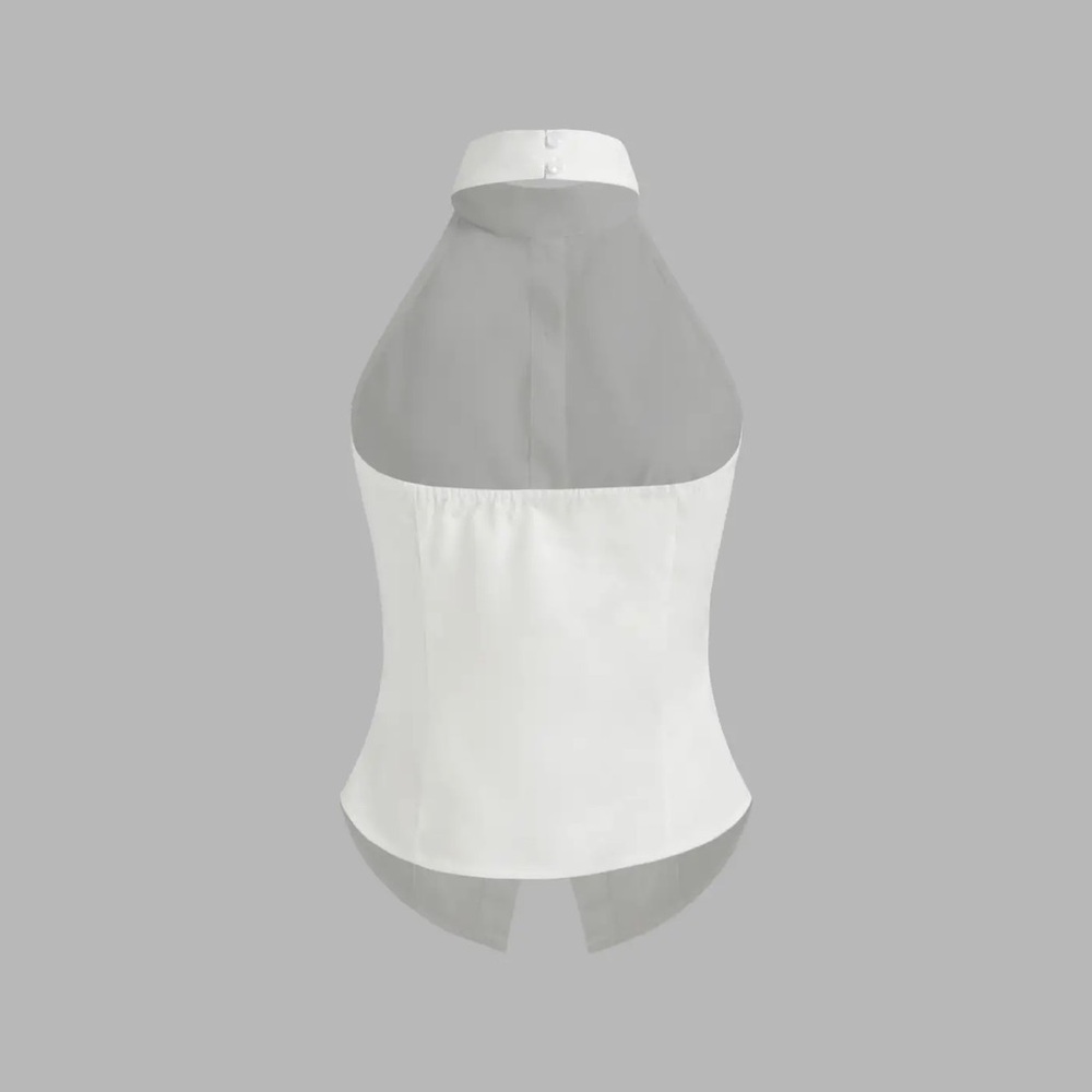 Cider | White High-Neck Button Halter Top - Picture 6 of 6